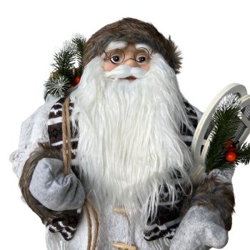 Papai Noel Em Pé Bege e Marrom Com Raquete 80cm
