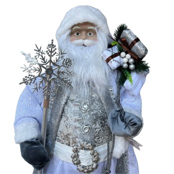 Papai Noel Em Pé Branco e Prata 80cm