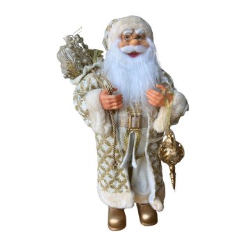 Papai Noel Em Pé Creme Com Dourado 45cm