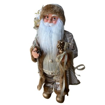 Papai Noel Em Pé Creme Com Dourado 60cm