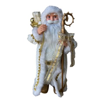 Papai Noel Em Pé Branco Com Dourado 45cm
