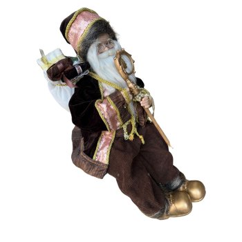 Papai Noel Sentado Marrom e Dourado 60cm
