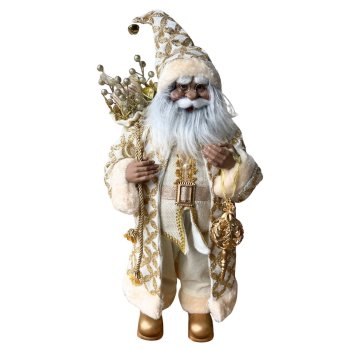 Papai Noel Em Pé Creme Com Dourado 60cm