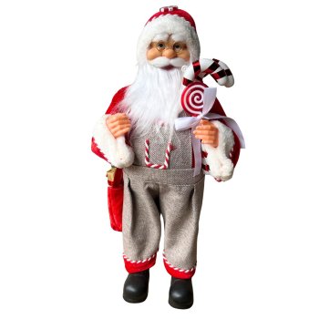 Papai Noel Em Pé Com Macacão Marrom 60cm