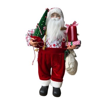 Papai Noel Em Pé Com Macacão Vermelho 60cm