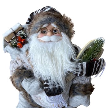 Papai Noel Sentado Rustico Marrom e Bege 60cm