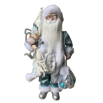 Papai Noel Em Pé Azul Tiffany  Com Prata 45cm