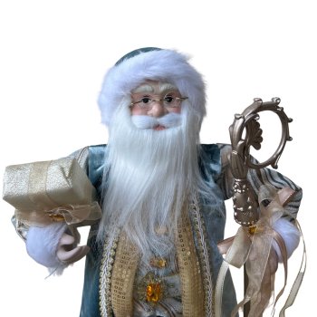 Papai Noel Em Pé Azul Tiffany Com Dourado 45cm