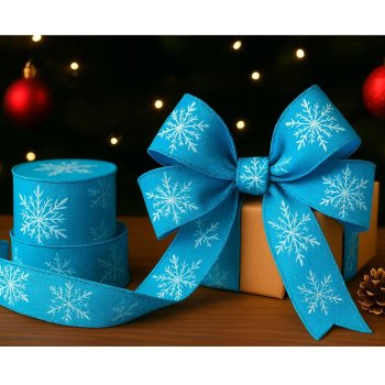 Fita Decorativa Azul com Flocos de Neve - 9,14m