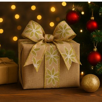Fita Decorativa Beje com Flores em Dourado - 9,14m