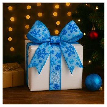 Fita Decorativa Azul com Detalhes em Floco De Neve - 9,14