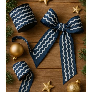 Fita Decorativa Azul Escuro com Detalhes em Branco - 9,14m