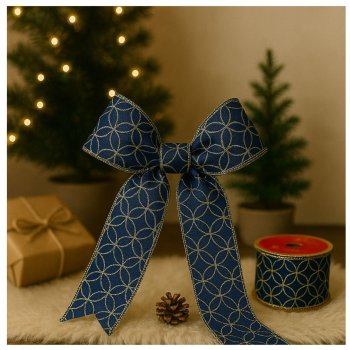 Fita Decorativa Azul Escuro com Detalhes Dourados - 9,14m