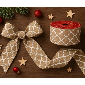 Fita Decorativa Beje com Detalhes em Branco - 9,14m