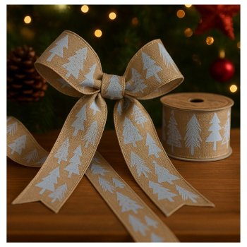 Fita Decorativa Beje com Detalhes em Branco Merry Chrstimas - 9,14m
