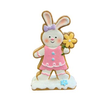 Enfeite de Páscoa Coelinha Vestido Rosa 14cm