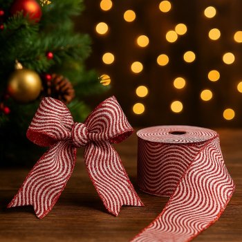 Fita Decorativa Listrada Vermelho e Branco com Glitter - 9,14m