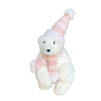 Enfeite Natalino Urso Polar com Cachecol Rosa Sentado - 30cm