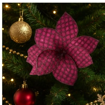 Flor Natalina Vermelha com Glitter - 26cm