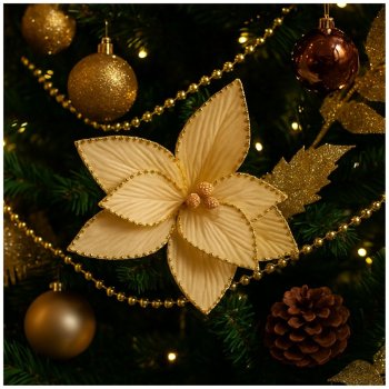 Flor Natalina Dourada com Strass - 24cm