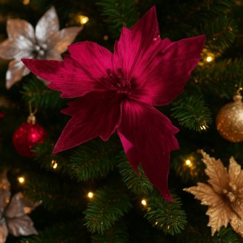 Flor Natalina Vinho com Glitter - 26cm