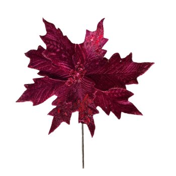 Flor Natalina Vermelha de Veludo com Glitter - 29cm