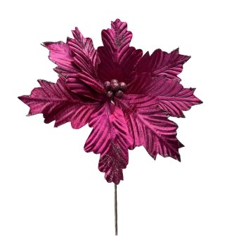 Flor Natalina Vermelha Brilhante -  26cm
