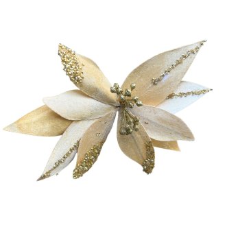 Flor Natalina Dourada com Detalhes em Glitter - 26cm