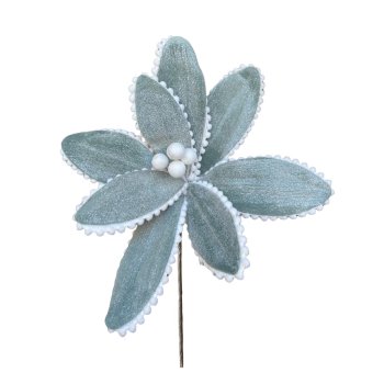 Flor Natalina Azul com Glitter e Branco - 28cm