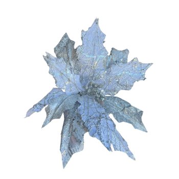 Flor Natalina Prata com Detalhes em Glitter - 30cm