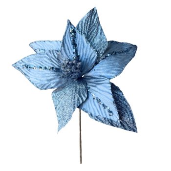 Flor Natalina Cinza Com Glitter- 24cm