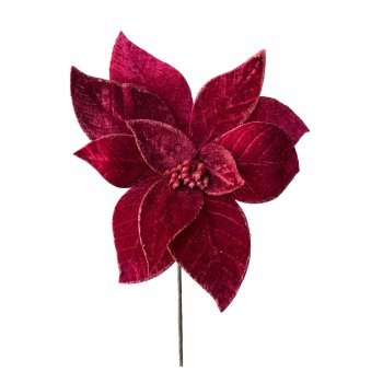 Flor Natalina Aveludada com Glitter - 25cm