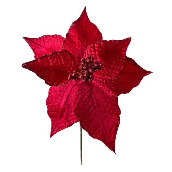 Mini Flor Natalina Vermelha Brilhante - 20cm
