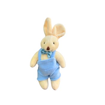 Coelho de Macacão Azul Decorativo para Pendurar 15cm
