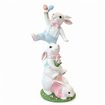 Trio de Coelhos Decorativos 100% Resina 34cm