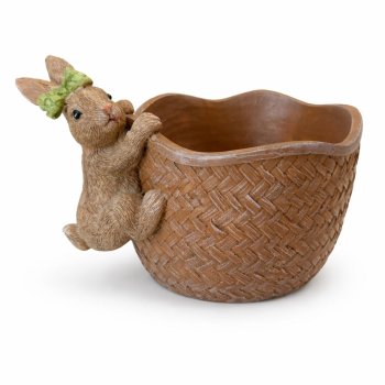 Coelho Decorativo Cesto 100% Resina 11cm