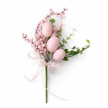 Galho Decorativo Páscoa Ovos Rosas 20cm
