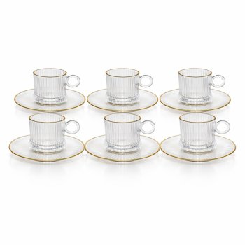 Jogo de Xícaras com Pires Borda Dourada Kit c/6
