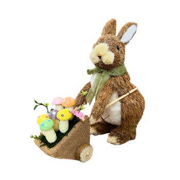 Coelho de Palha com Carriola Decorativo 30cm