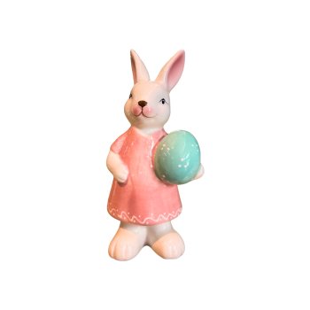 Coelinha de Cerâmica Vestido Rosa c/ Ovinho Azul17cm