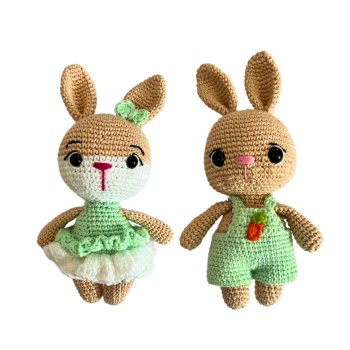 Casal de Coelho Amigurumi Verde 20cm