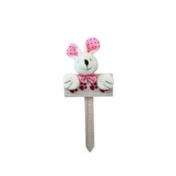 Kit 3 Placa de Madeira C/ Coelinho de Pelucia de 16cm Cores Variadas