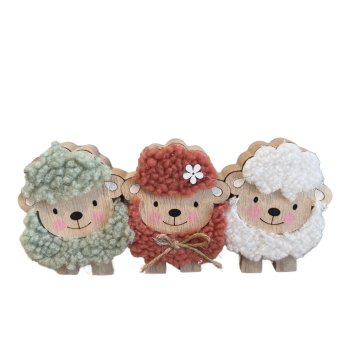 Trio De Ovelha Decorataiva em Madeira 10cm