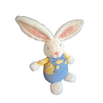 Coelho de Pelucia Com Macacão Azul Camisa Amarelo 40cm