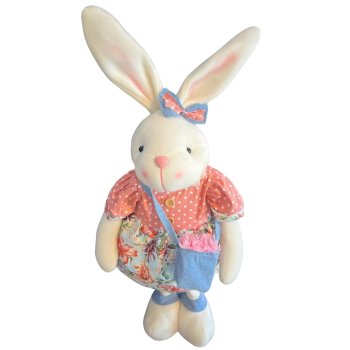 Coelha de Pelucia Com Vestido Rosa Poá e Azul Florido 70cm