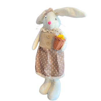 Coelha de Pelucia Com Vestido Marron Perna Retratil