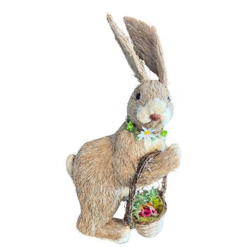 Coelho Decorativo De Palha Com Cestinha De Flor 45cm
