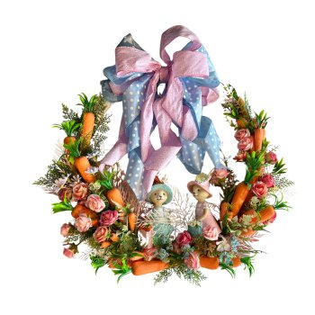 Guirlanda De Pascoa Com Cenourinhas E Laço Decorativo 50cm