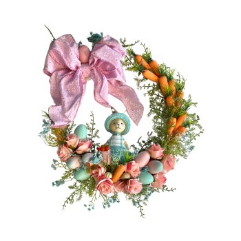 Guirlanda De Pascoa Com Cenourinhas E Laço Decorativo 29cm