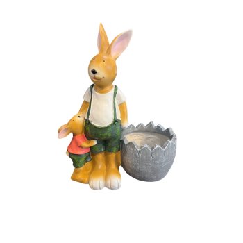 Enfeite Coelho de Resina Com Cachepot Decorativo 42cm